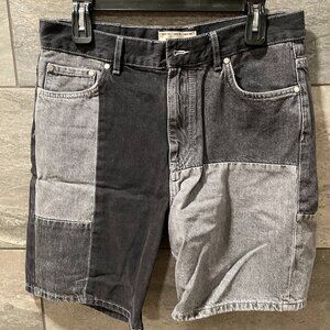 Pull&Bear Colorblock Jean Shorts Black/Grey 32